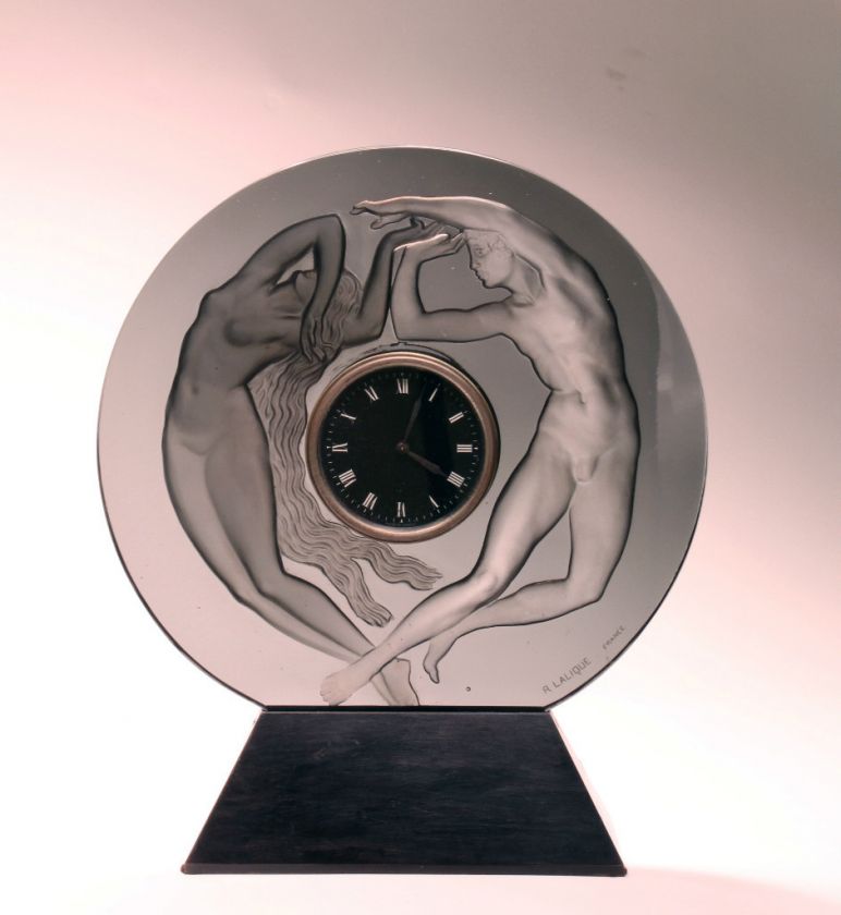 Lalique Night & Day Clock, signed R. Lalique France. 15High, 12.5 