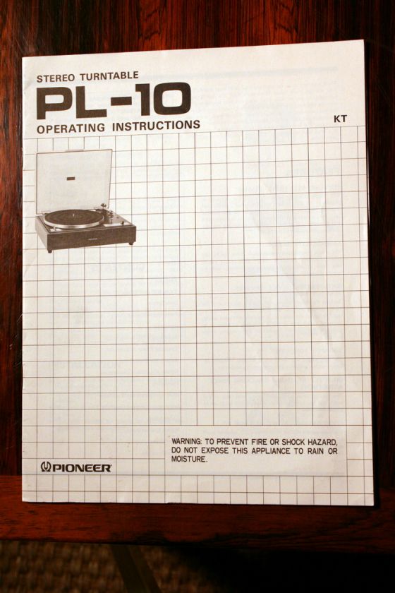 Pioneer PL 10 PL10 Turntable Owners Manual *Original*  