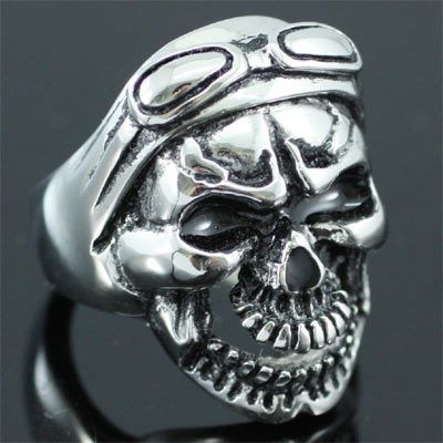 Gothic Skull with Big Goggles Stainless Steel Ring R088  