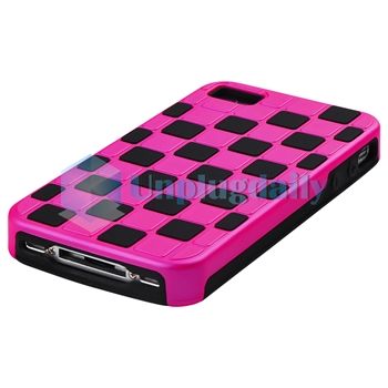 Purple Hard +Pink Hybrid Slim Checkered Case Cover For iPhone 4 4S 