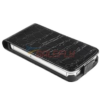 Black Leather Case Cover+Privacy Guard for Verizon iPhone 4 s 4s G New
