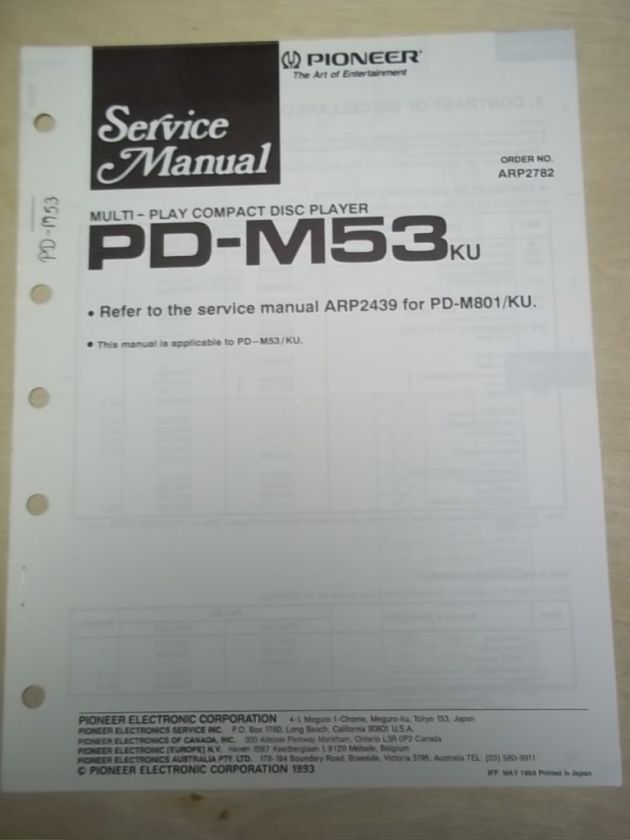 Pioneer Service Manual~PD M53 CD Player~Original~Repair  