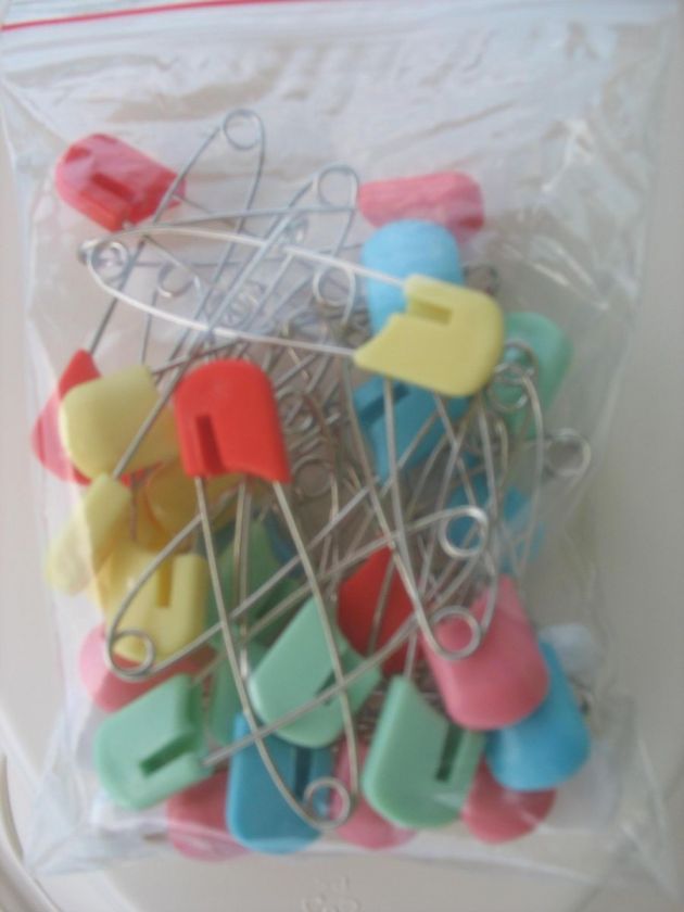 36 Baby Cloth Diaper Pins Plastic Head Assorted  