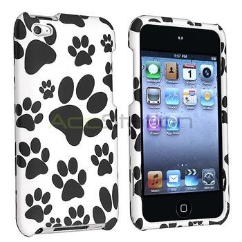 Black White Dog Paw Rubber Hard Case Cover+LCD Film for iPod Touch 4th 
