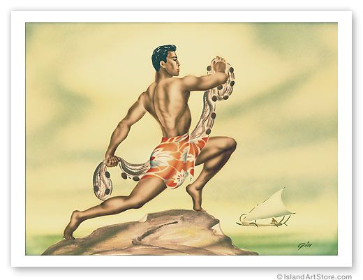 HAWAIIAN Vintage Art Deco Print HAWAII Gill Male Dance  
