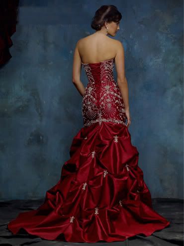 Wine red Stock Red Satin Embroidery Wedding Dress Prom Gown Size8, 10 