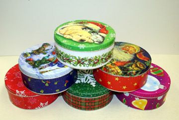 Cookie Candy Fudge tins 2 lb round Christmas gifts gift box puppy 